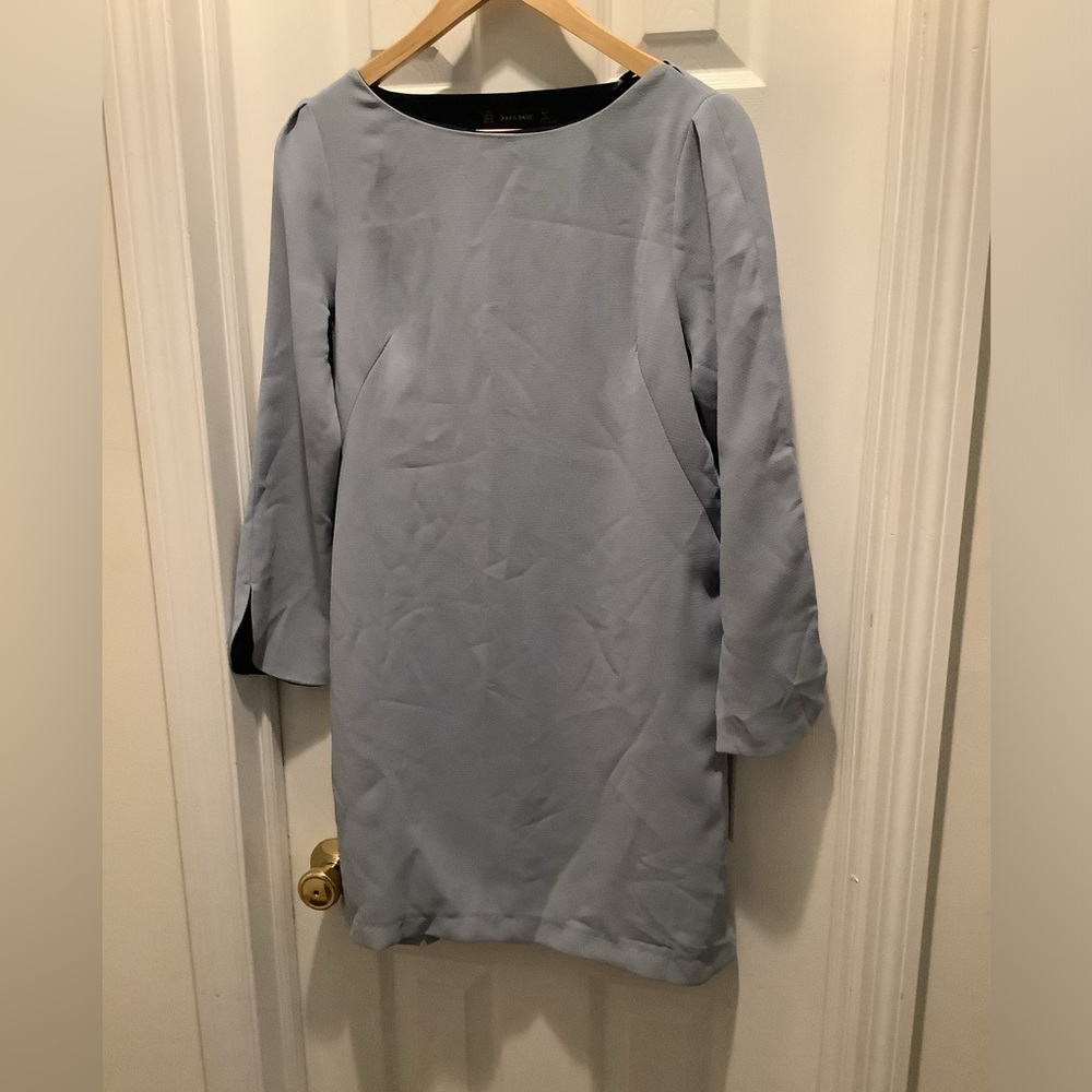 Zara Basics Light Blue Pullover Long Sleeve  Lined Sheath Dress